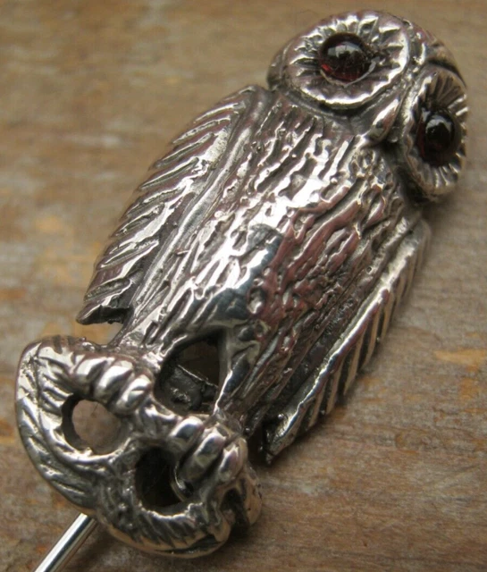 Stunning Solid Silver 925 Owl Brooch Set With Garnet Eyes - After Sampson Mordan