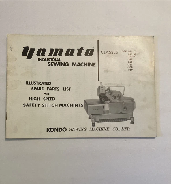 Lista de repuestos de máquina de coser industrial Yamato DCZ 361 a 369 libro Kondo