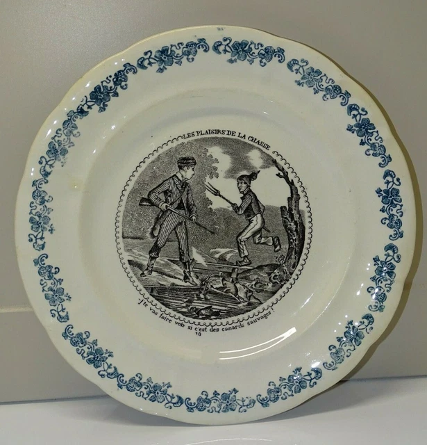 *Ancienne Assiette A Dessert Ceramique Longwy Les Plaisirs De La Chasse Vitrine