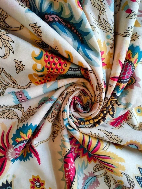 Tissu Coton Indien Imprimé Floral - Lot De 4.6m (Largeur <45") - 100% Coton Léger - Idéal Couture Robe, Sari - Neuf