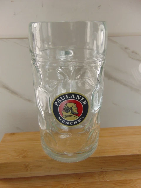 Paulaner Munchen 1 Liter Dimpled German Munich Beer Stein Glass Mug Oktoberfest