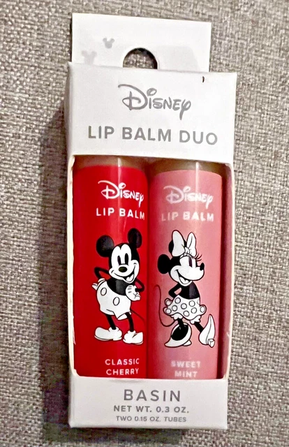 NEW from Disney & Basin 2 FLAVORED LIP BALMS-Mickey Mouse (cherry) Minnie (mint)