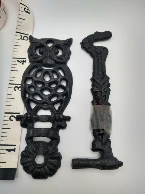 Vtg Cast Iron Owl Wall Bracket Basket Flowers Plants Hook Old Tools EUC