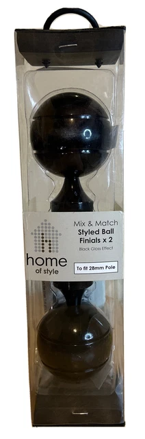 Finali a sfera in stile x 2 effetto nero lucido per adattarsi a palo 28 mm nuove (altre) gratuite P&P