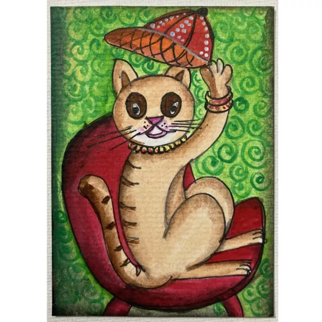 ACEO ORIGINAL PAINTING Mini Collectible Art Card Animal Pet Cat Kitten Ooak