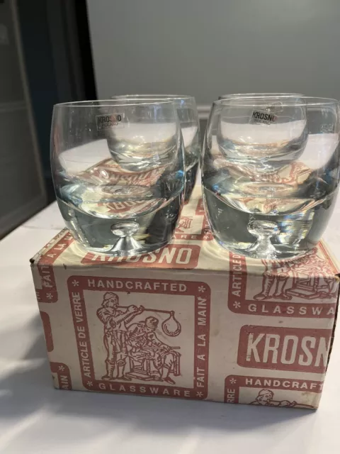 NIB ~ 4 KROSNO Whiskey Rocks Crystal Glasses Control Bubble Bottom Hand Blown