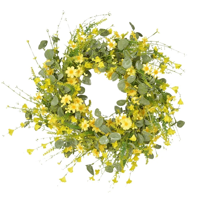Simulation Daisy Eucalyptus Wreath, Door Spring Decorative Hanging 23.62inch