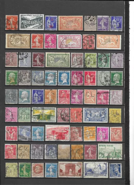 FRANCE : lot de 69 timbres perforés
