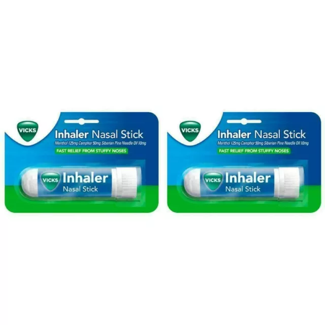2 x Vicks Inhaler Nasal Stick 0.5ml Relieves Stuffy Noses, Cough, Cold and Flu