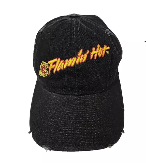 Cheetos Flamin Hot Baseball Cap Hat Black Denim Distressed Adjustable Strap Back