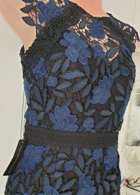 BNWT LIPSY SIZE 6 two tone Navy Black Lace Crochet Midi Frilled