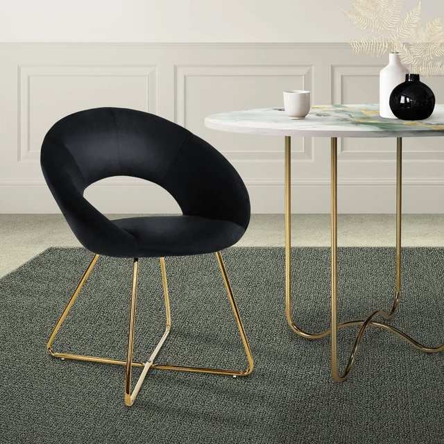 Chaise De Salon Moderne En Velours Rose - Dossier Rond, Assise Rembourrée, Pieds Dorés - Eris-car