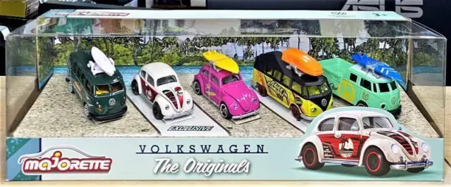 Majorette Coffret 5 Véhicules miniatures Volkswagen The Originals VW T1 + Beetle