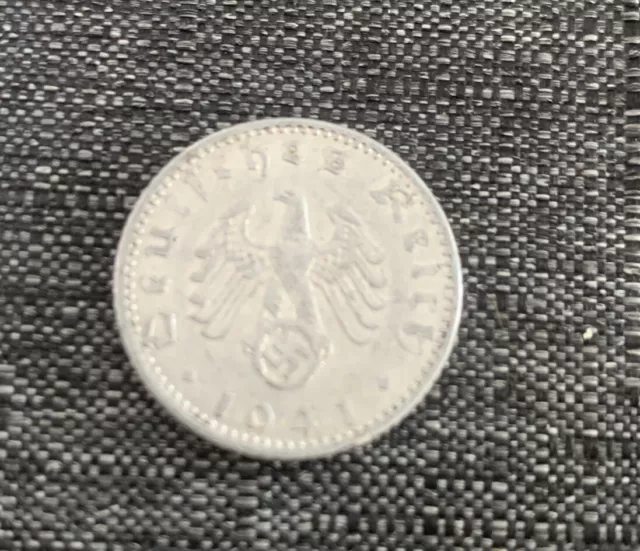 Ww2 German 50 Pfennig Coin Dated 1941A