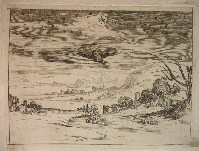 J. Callot `Fliegende Eule; Morgenstern´ L. 629 Ii (Ii), Radierung, (~1625) 1646