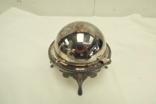 Vintage silver plated footed globe glass insert butter/caviar serving dish