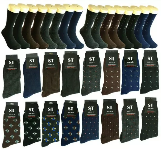 New 12 pairs Men Multi Color ST Pattern Cotton Fashion Casual Dress Socks 10-13