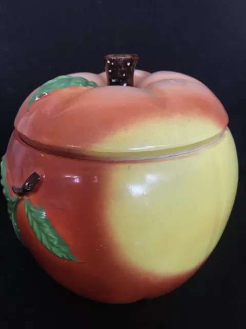 Vintage Apple Peach COOKIE JAR Biscuit Jar Made in Japan RETRO