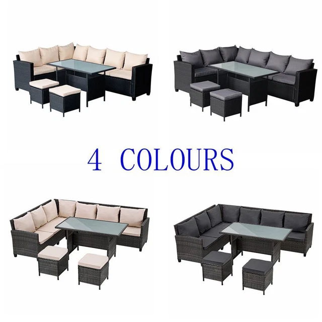 8 SEATER RATTAN Furniture Set Corner Sofa Table Bench Stool Garden