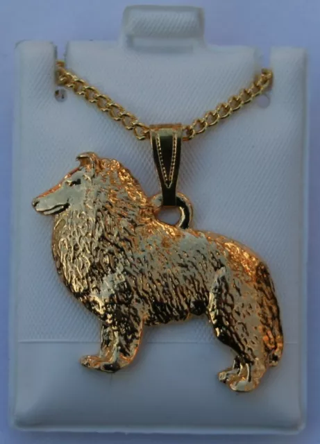 Sheltie Dog 24K Gold Plated Pewter Pendant Chain Necklace Set