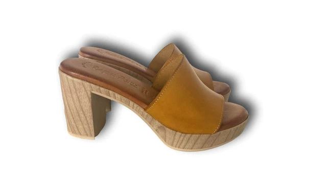 RAQUEL PEREZ Haiku Sandales Femmes Sabot Avec Talon Véritable Cuir Jaune 3