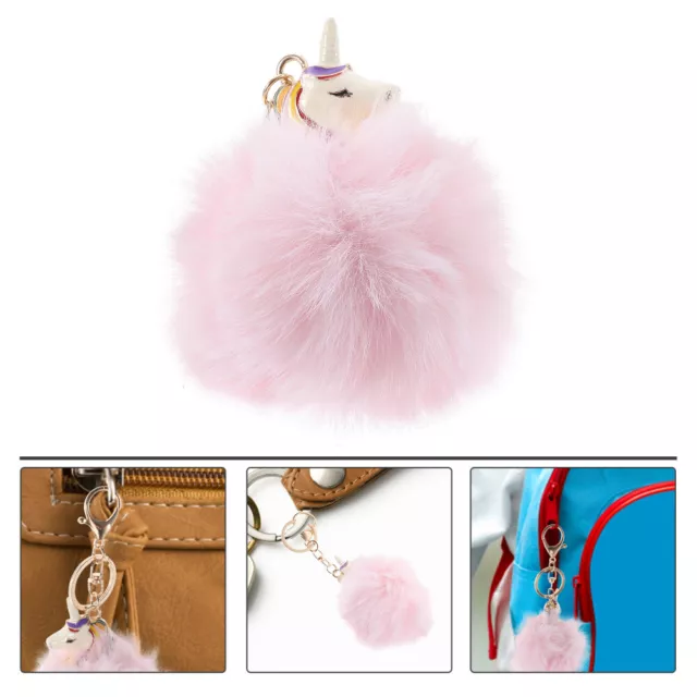 2 Pc Unicorn Pendant Faux Rabbit Fur Miss Key Bag Decoration Rings 2