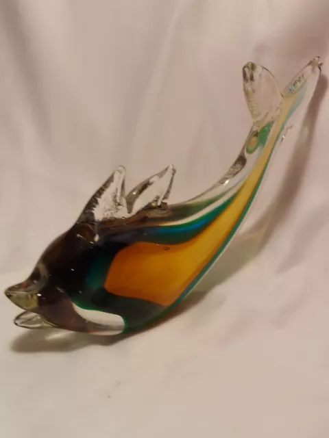 Dolphin / Whale Green. Clear Art Glass Fish Sculpture Figurine Paperweight