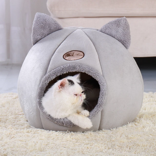 Lit pour chien chat Maison Peluche Couchage douillet niche Chaud Nid Panier Gris