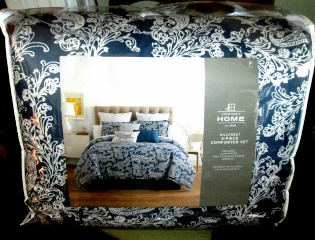 JcPenney FULL size Comforter Set 4pc Dark Blue FLORAL BOHO