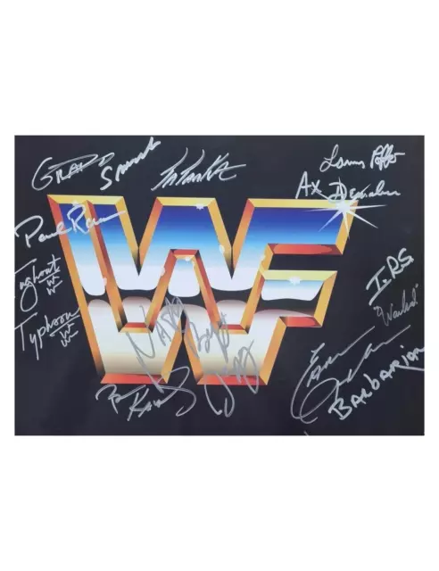 Póster de lucha libre WF A3 firmado por catorce leyendas de la lucha libre con certificado de autenticidad