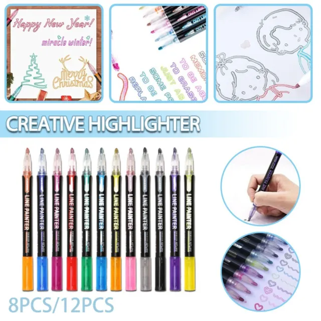 Shimmer Outline Markers Super Squiggles,double Line Metallic Pen Set,self- outline Doodle Marker For Painting Gift