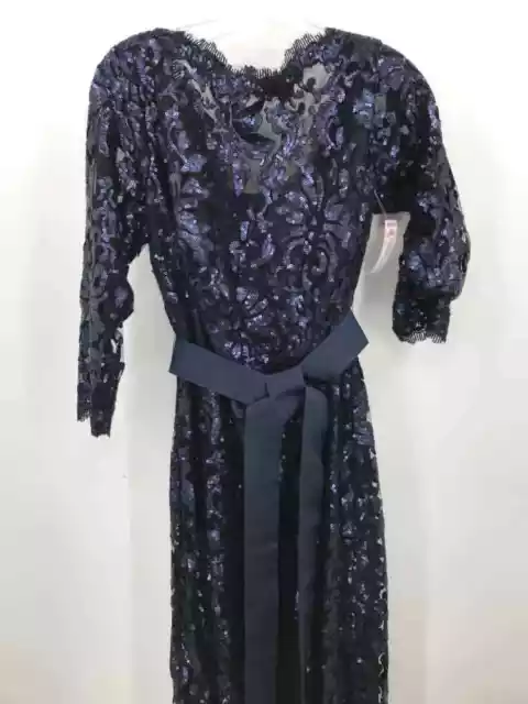 Pre-Owned Tadashi Shoji Navy Size 16 Sequin Maxi Long Sleeve Dress