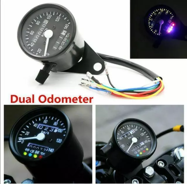 12V Schwarz Motorrad Kilometerzähler Tachometer LED Backlight Signal Licht