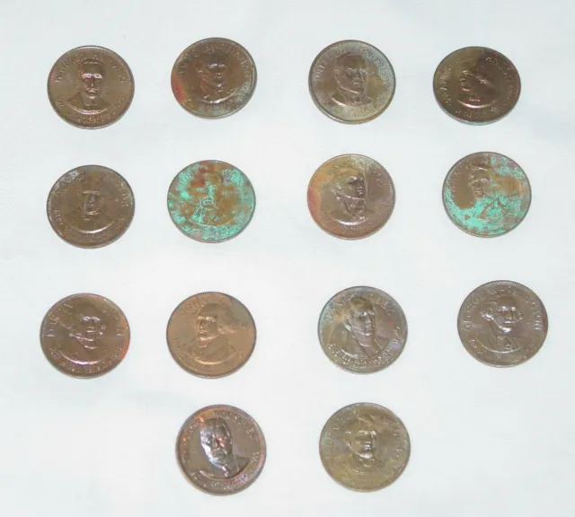14 VINTAGE 1960's SHELL GAS STATION U.S. PRESIDENT COLLECTOR TOKENS / COINS