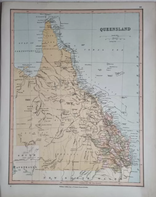 1878 Antique Map Australia Queensland Cape York Peninsula Bulwer Aberdeen
