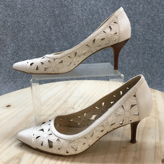 Adrienne Vittadini Shoes Womens 6.5M Sadia Pump White Leather Floral Pointed Toe 2