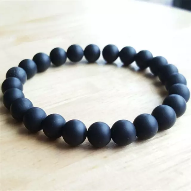 8mm Natural Matte Black Onyx Handmade Mala Bracelet Healing Chakas Lucky Unisex