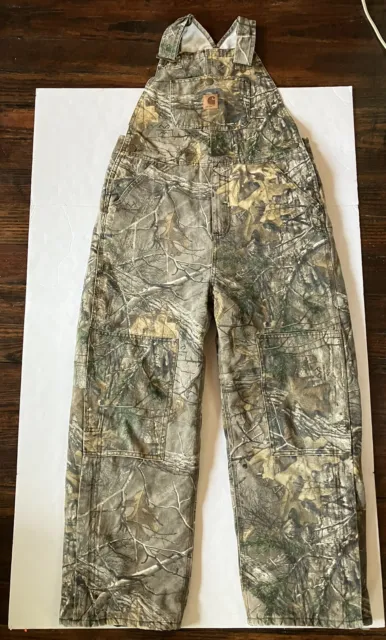 CARHARTT Insulated Realtree Camo Bib Overalls Camouflage Size 14 Youth EUC