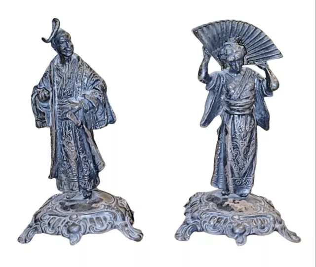 French-Style Silver Plated Japanese Man & Woman, c. 1886-1903; Made In Germany 2