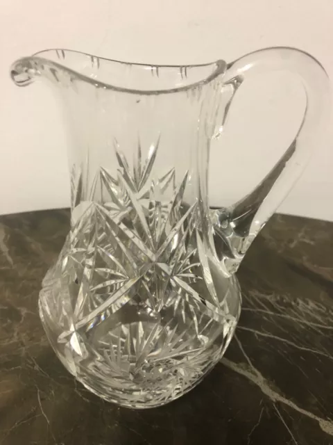 Beautiful Large Heavy Cut Glass Crystal Jug Pitcher 7"