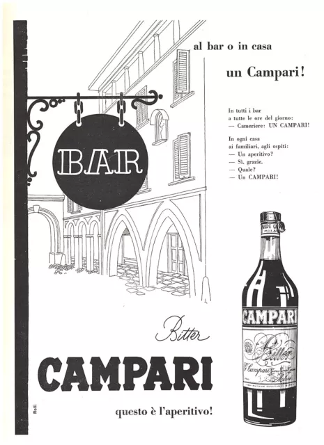 Pubblicita' 1956 Aperitivo Campari Bitter Bar Casa Insegna  Bottiglia Milano