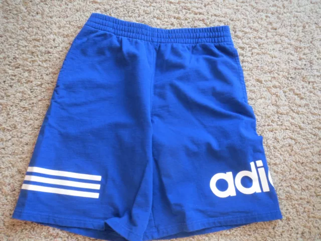 Adidas Boy's Youth Stripe Sweatshort cotton Shorts spell out Blue XL (18/20)