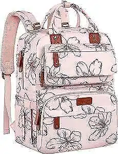 Floral Printed Diaper Backpack for Moms - Large Bag with Insulated Pink