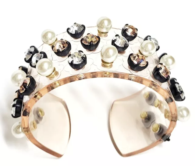 J.Crew Crystal Pearl Studded Cuff Bracelet Heirloom Pink Light Pot Black Plating 2