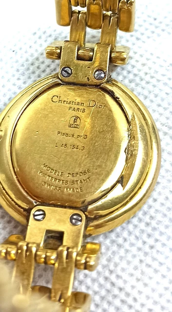 Golden Christian Dior Paris Watch Vintage Wristwatch Luxur Round Black Dial 16