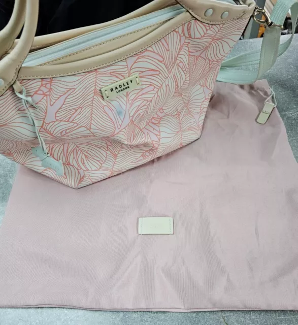 RADLEY OILCLOTH BAG Pink Palm Leaf Print Crossbody Handbag Tote