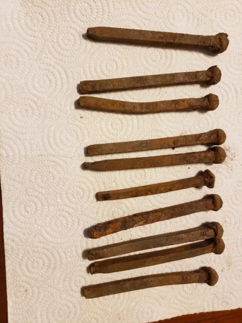 10 Vintage antique Old Square Cut Nails, 4 1/2" barn wood beams