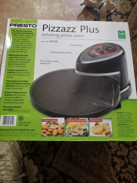 PRESTO Pizzazz Rotating Tray Pizza Oven #03430 new in box 7 To 12" Pizzas,other