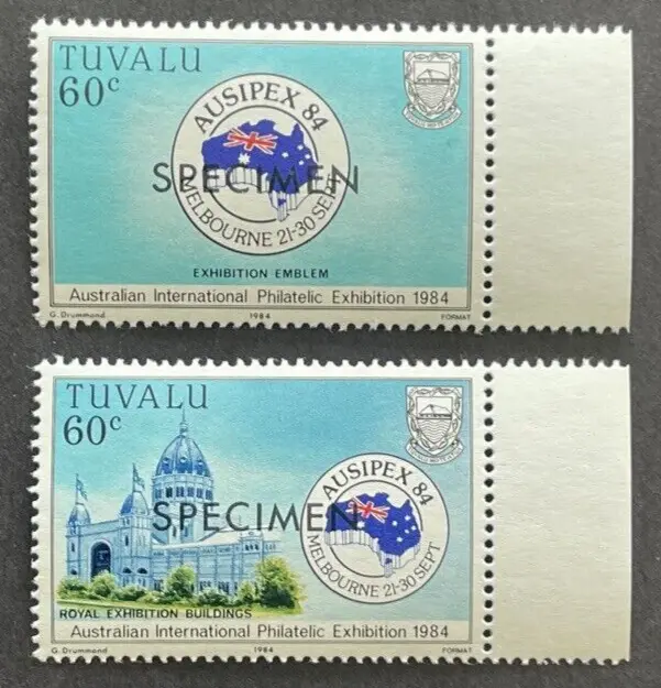 TUVALU 1984 Set of 2 MNH OG Specimen w/ Selvege  SCOTT# 257-258 AUSIPEX '84