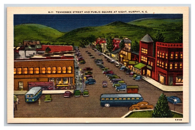 Ternnessee Street View Night Murphy North Carolina NC UNP Linen Postcard V9